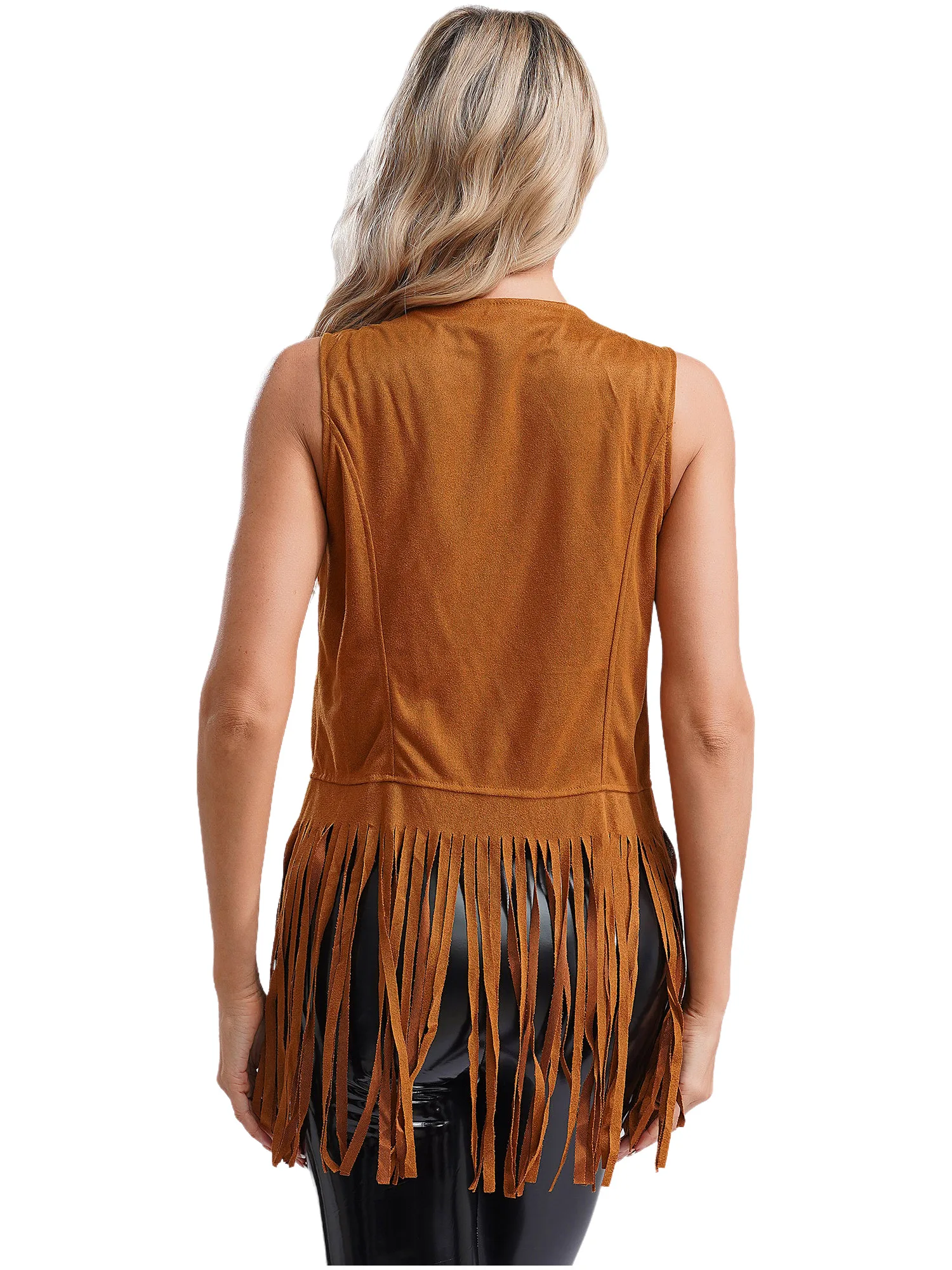 Women Vintage Gothic Western Cowgirl Fringe Vest Tops Cowboy Shirt Waistcoat Sleeveless Tassels Cardigan Jackets Cowboy Cosplay