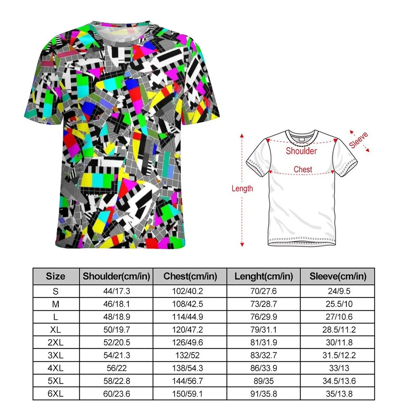 Plus Size T-Shirt Summer Retro Glitch Block TV Test Image Print T-Shirts  Street Style O Neck Tshirt Couple Hip Hop Custom Tops
