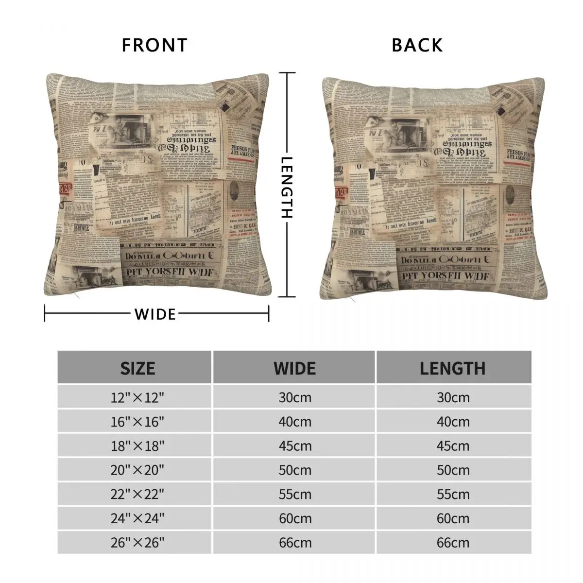 Junk Journal Vintage Newsprint Pillowcase Polyester Linen Velvet Pattern Zip Decor Room Cushion Cover