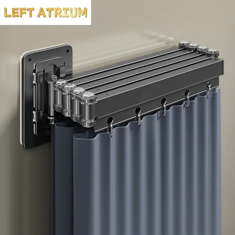 Folding Rod Shower Curtain Set Invisible Shower Partition Bathroom Waterproof Polyester Retractable Dry-wet Separation