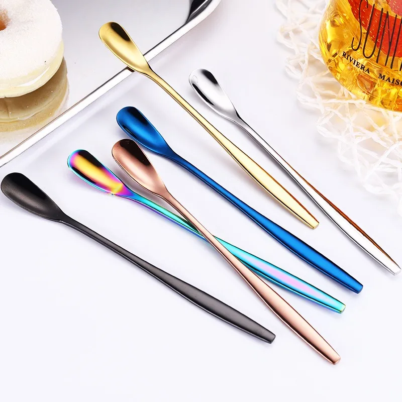 304 Stainless Steel Long Handle Stirring Spoon Coffee Tea Ice Spoon Bar Tableware Fashion Kitchen Tool Seasoning Mixing Dessert