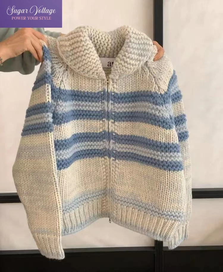 Cappotto maglione morbido lavorato a maglia moda coreana vintage autunnale da donna vestibilità ampia cardigan in lana a righe a maniche lunghe top casual retrò eleganti