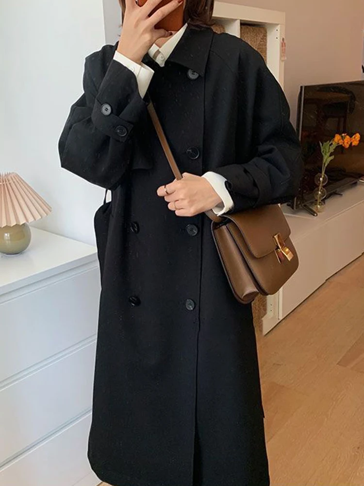 

Vintage Trench Coat Women Autumn Casual Long Sleeve Lapel Windbreaker Office LadIies Korean Fashion Double Breasted Outerwear