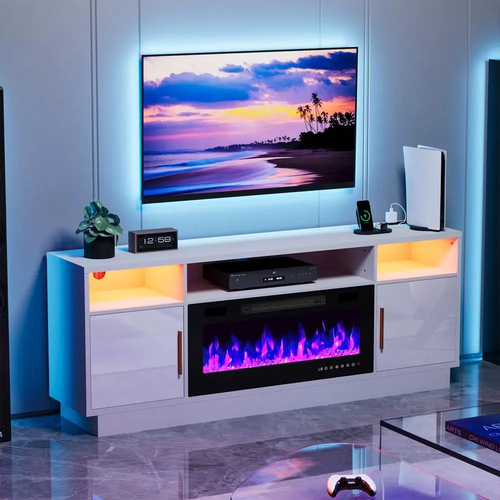 

Electric Fireplace TV Stand with 36 inch Fireplace Up to 80 TVsLed Entertainment Center with Outlet, High Glossy Doors70 inch T