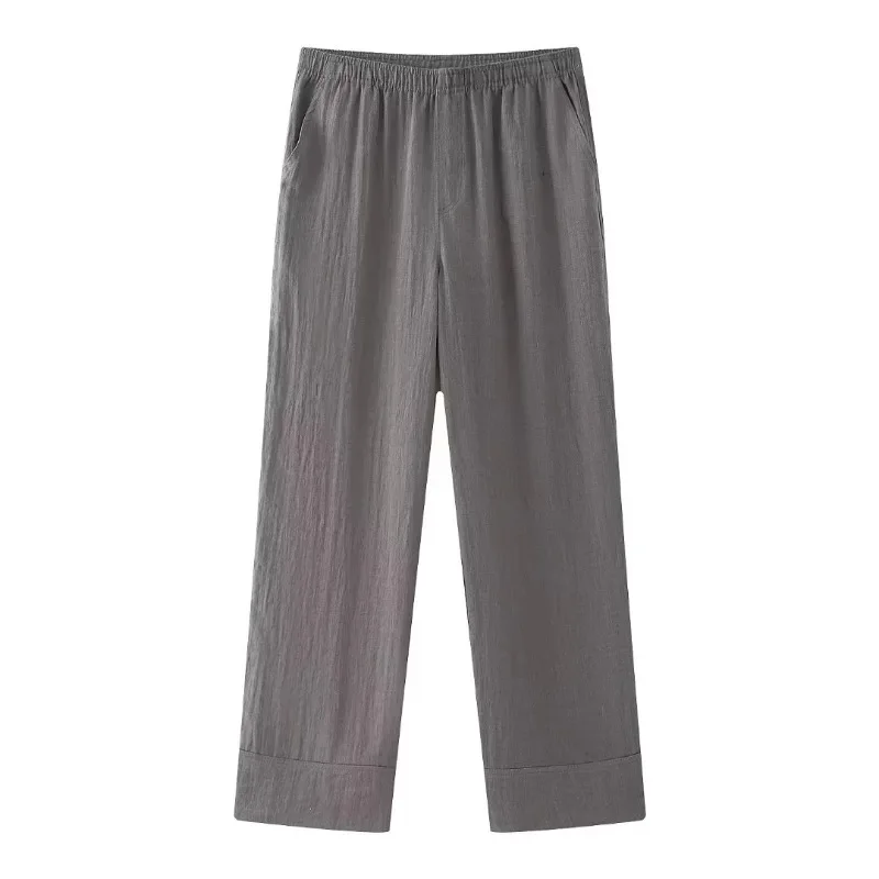 Calça casual de perna reta elástica feminina, calças femininas chiques, cordão solto, calças de perna larga, roupas femininas, primavera, 2021