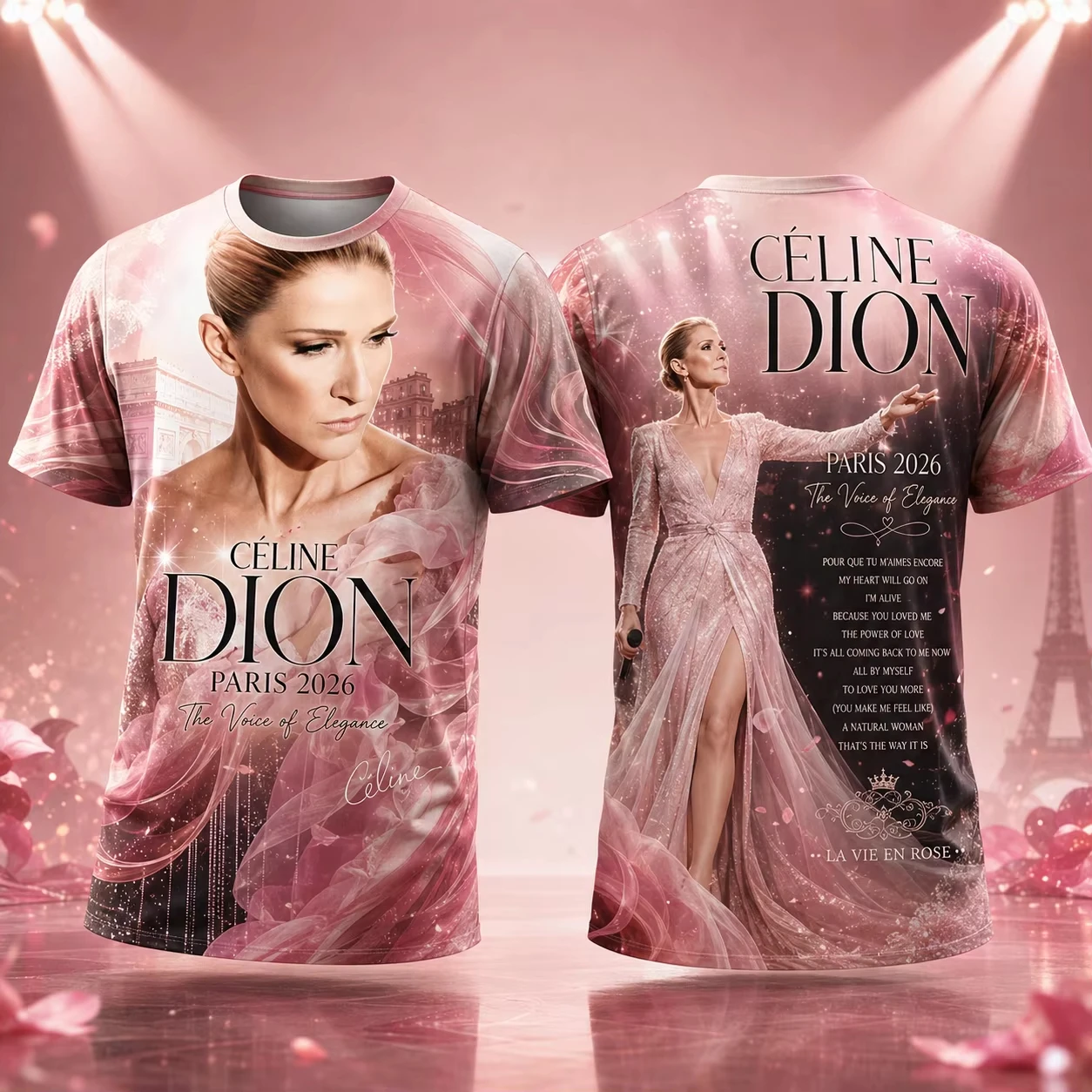 Celine Dion Paris 2026 Fan Tour Gift  T-shirt Streetwear Tees Family Matching Suitable for Both Adults and Children