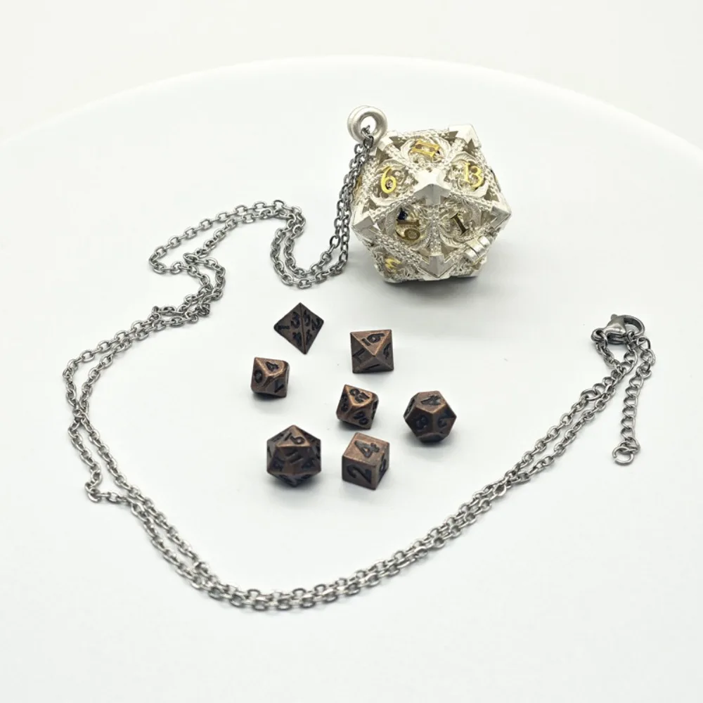 1 Set 20-sided Hollow Metal Dice Necklace DND Exquisite Hollow Metal Dice Torque Mini TRPG Polyhedral Dice Necklace RPG Game
