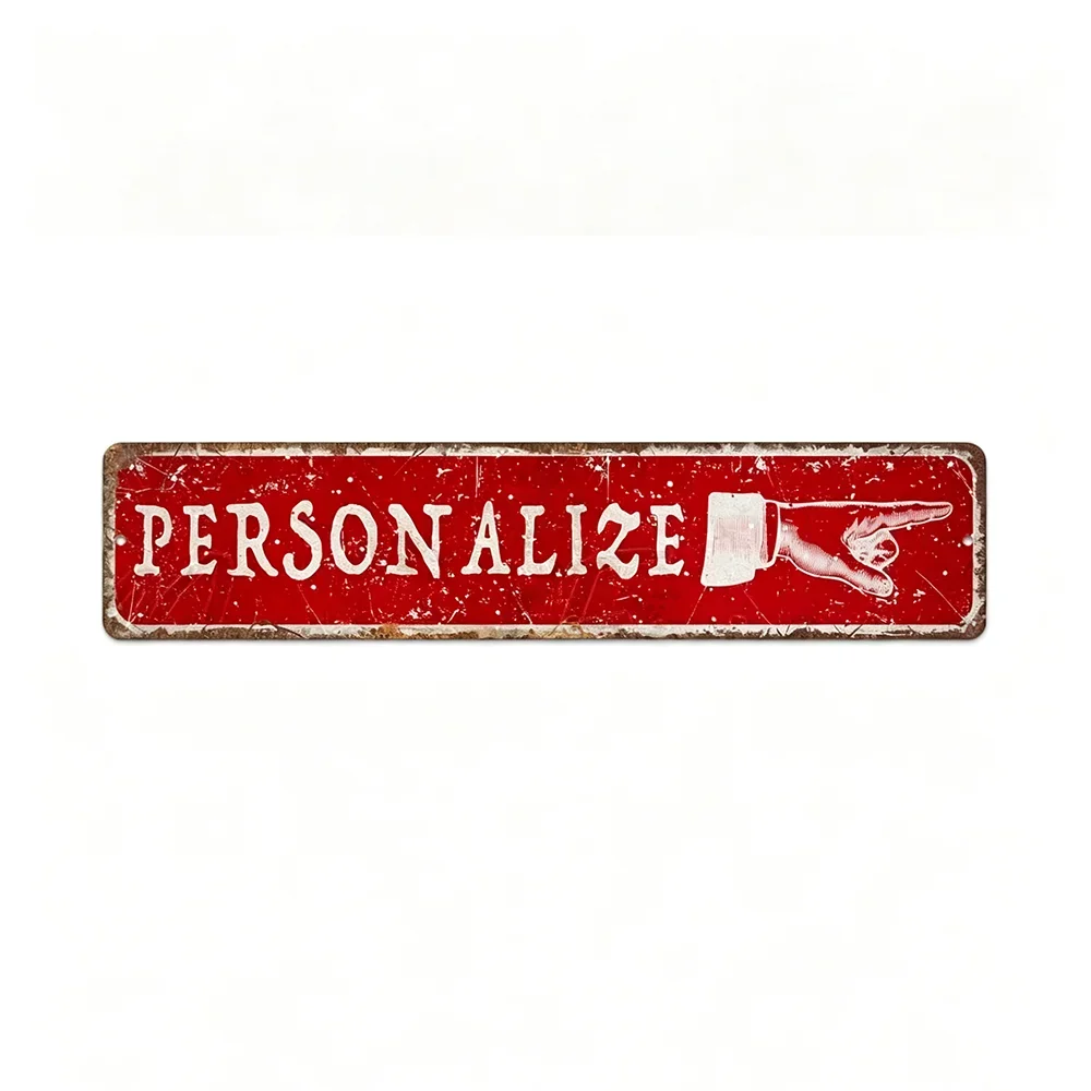 CIFbuy 2D Flat Customizable Metal Plaque,Red Pointing Hand Personalized Vintage Distressed Porch Home Wall Decor