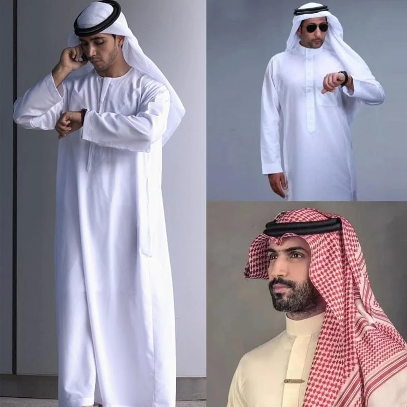 

Мусульмане платья, установленные для мужчин с длинным рукавом рубашка Дубай Кафтан Тобе хала