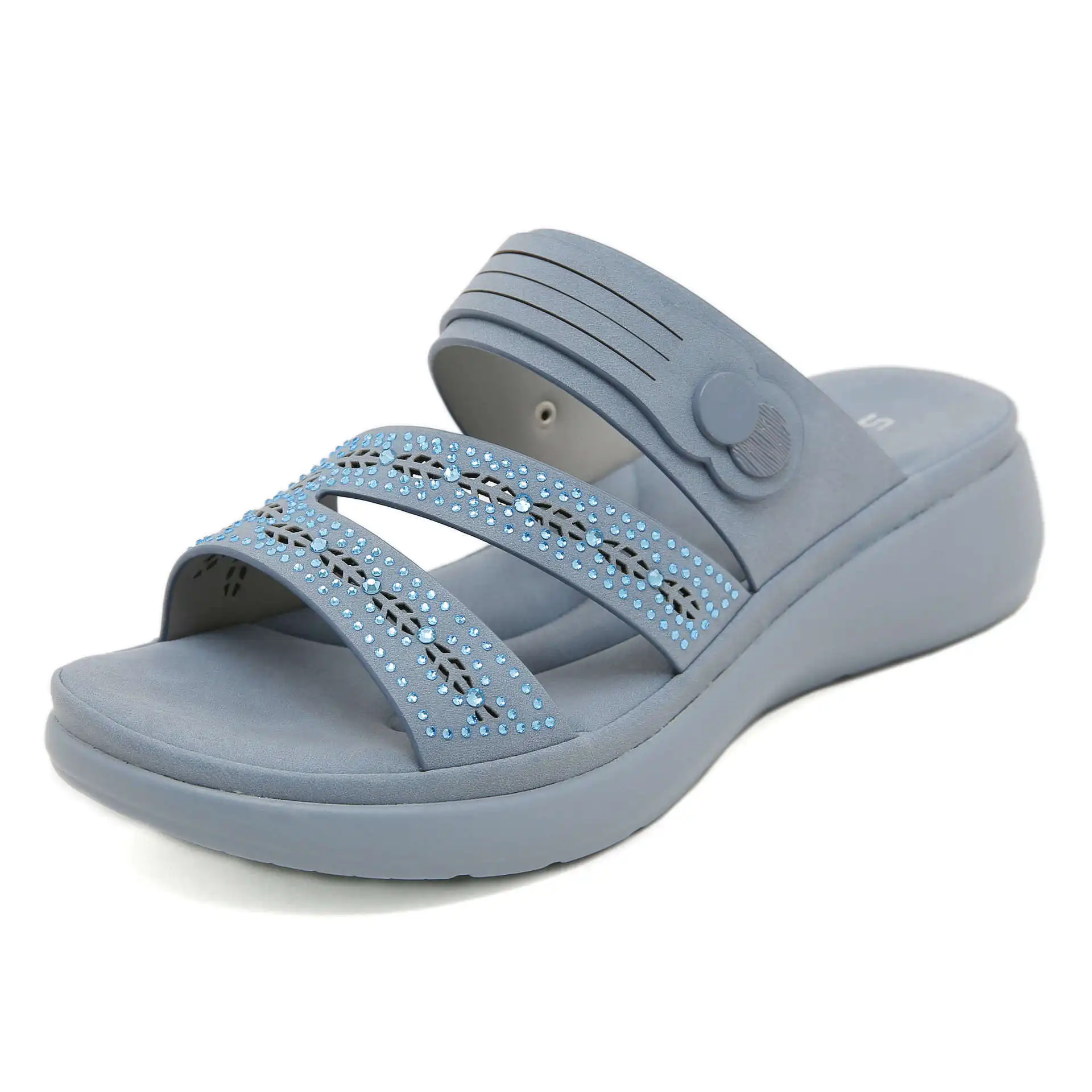 

2025 Summer Fashion Color blocked Rhinestone Decorative Women's Soft and Comfortable Heel Height 4CM Thick Bottom Sandals 7515-2