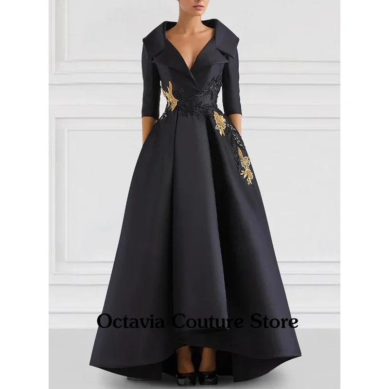 

Черные вечерние платья трапециевидной формы, винтажное элегантное платье с вышивкой, формальное платье с v-образным вырезом и карманами, атласные аппликации из бисера, 2024, бесплатные индивидуальные заказы