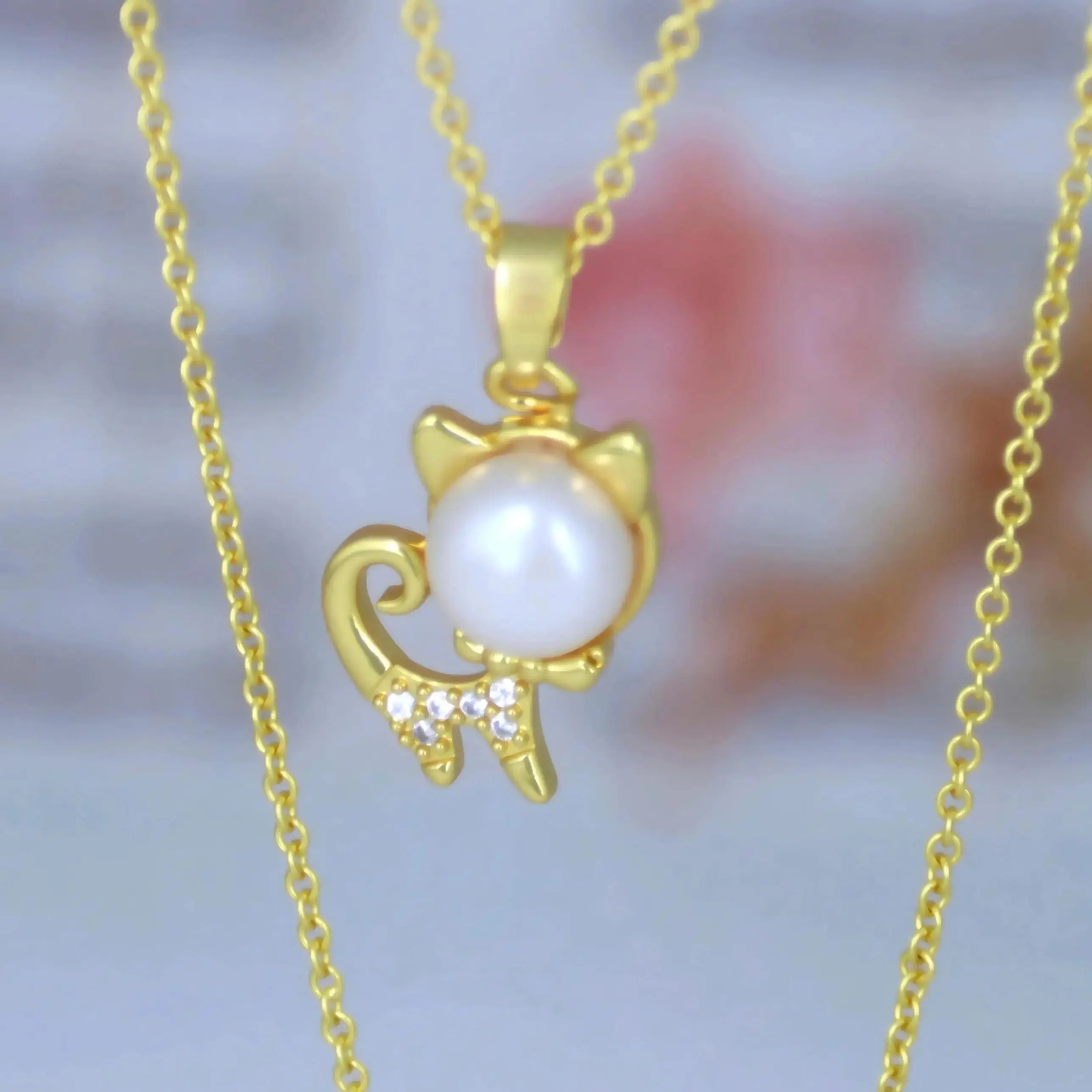 

JUNYE Fashionable Adorable Adjustable Cat Pearl Necklace for Women Jewelry O-Link Birthday Valentine's Day Anniversary Gift