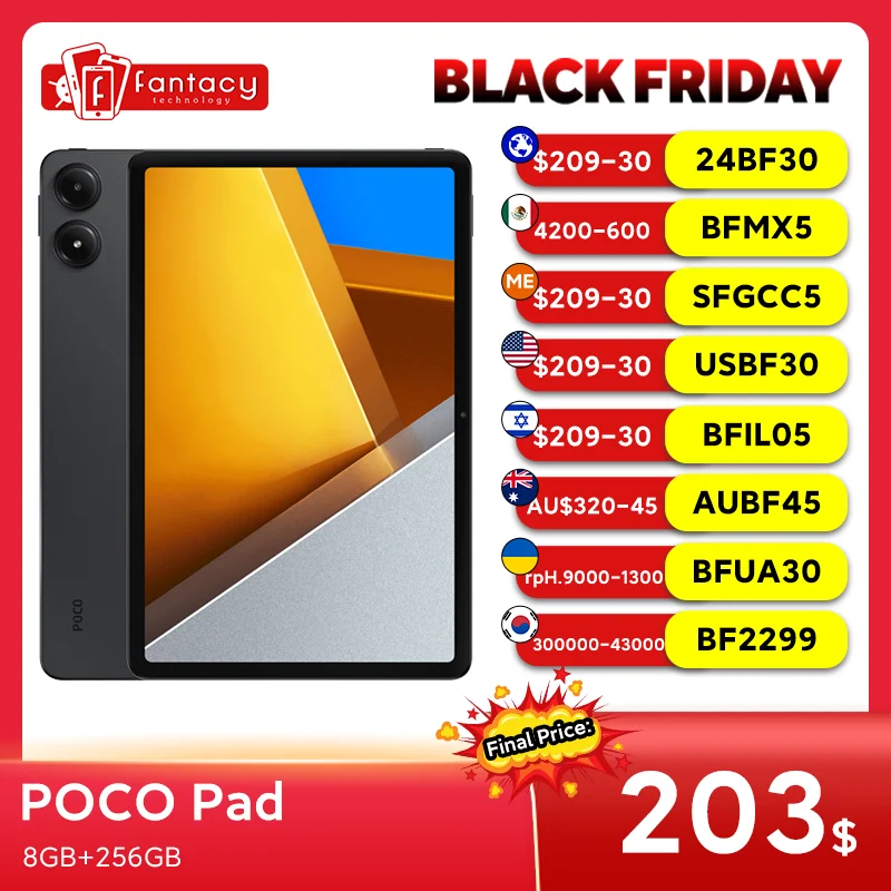 جهاز لوحي POCO Pad الإصدار العالمي 8 جيجابايت 256 جيجابايت 10000 مللي أمبير في الساعة Snapdragon 7s Gen 2 ثماني النواة شاشة 12.1 بوصة 120 هرتز 2.5 كيلو