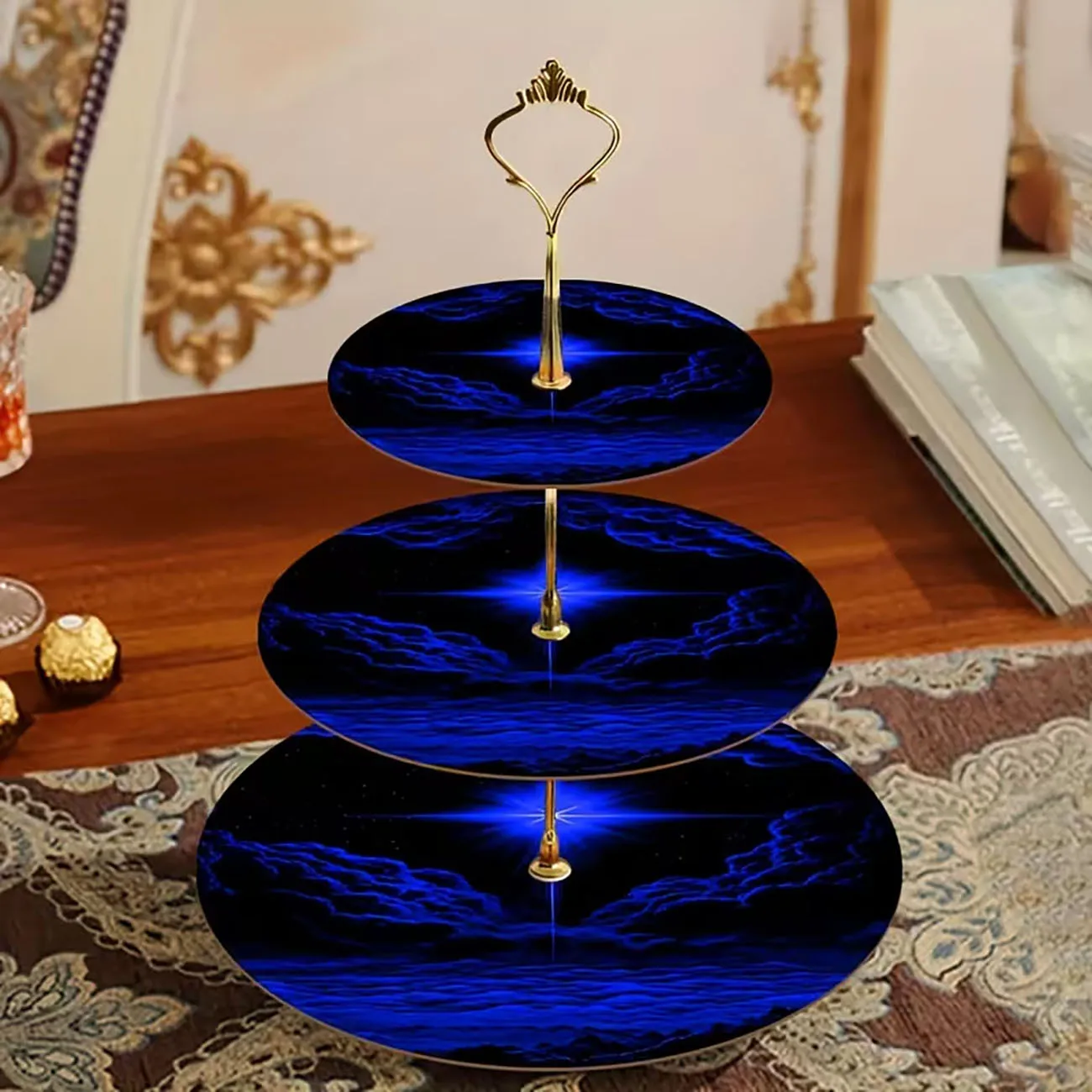 Three layer service tray, easy to assemble without tools, perfect for Christmas, birthday parties, Valentine's Day decorations