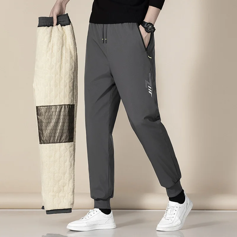 Winter Fleece Lined Pants Men Thickened Graphene Warm Casual Trousers for Middle Aged Man  envio gratis ropa hombre PT-576