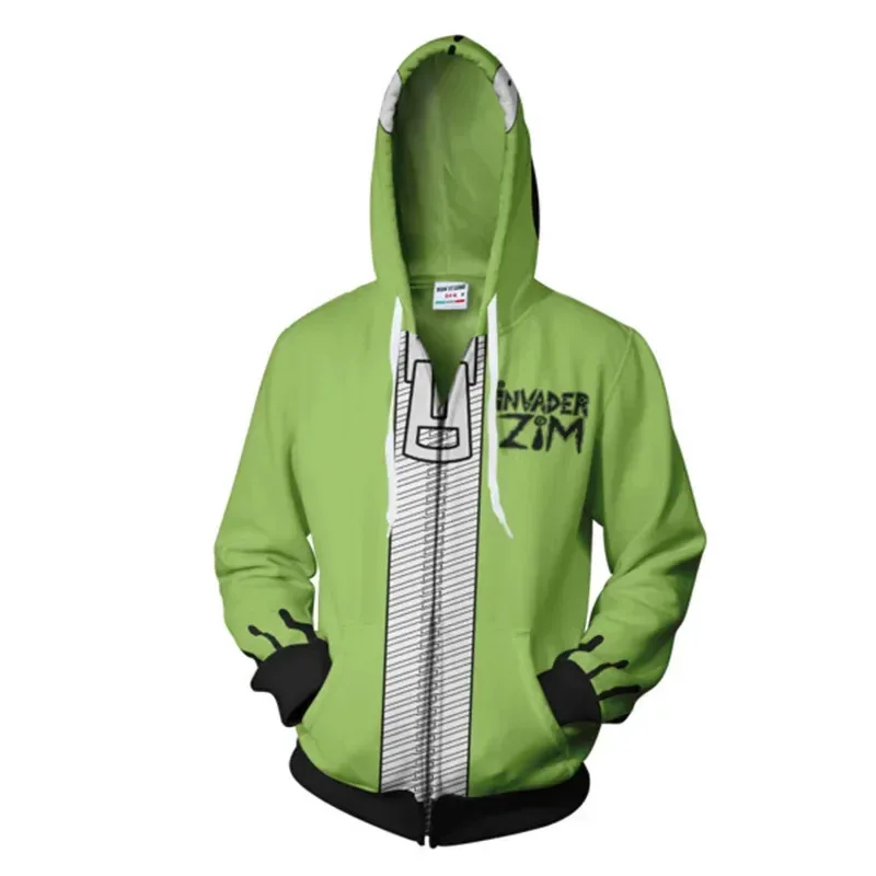 Anime Invader Cosplay Alien Robot Zim Hoodies Coat 3D Digital Print Hoodie Jacket Casual Zipper Sweatshirts Costume