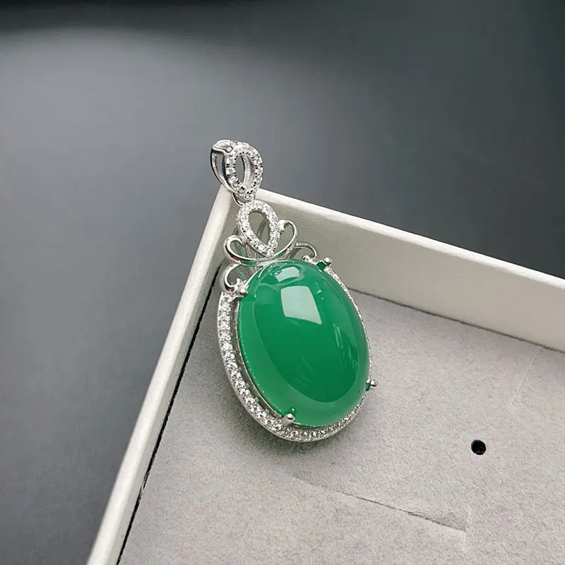 Sterling 925 silver pendant setting big size 15mm*20mm 15ct natural chalcedony 925 silver pendant for party