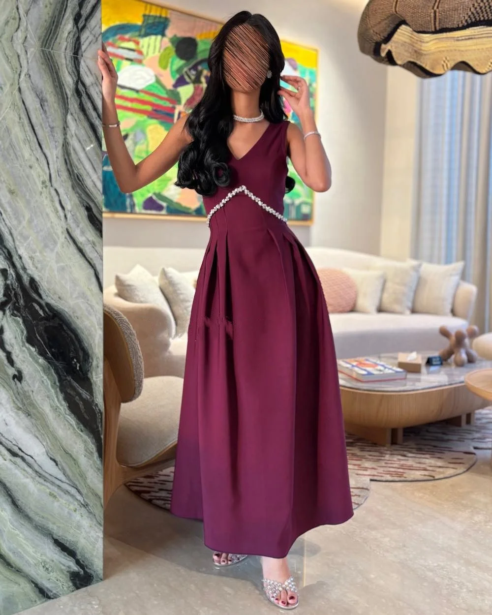 

Customized High Quality Jersey Sequined A-line V-neck Midi Dresses Bespoke Occasion Quinceanera Sparkle Fashion