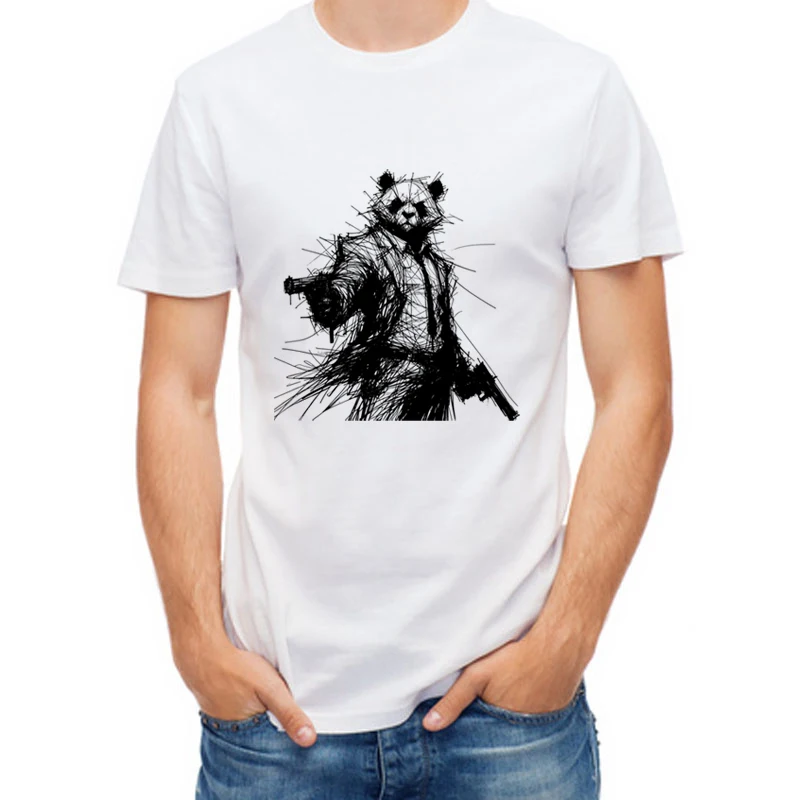 25cm Black Line Drawing Animals Panda Tiger Killer DIY Cool Decal For Men Tshirt Hoodie Iron on DTF Heat Transfer Patch Washable