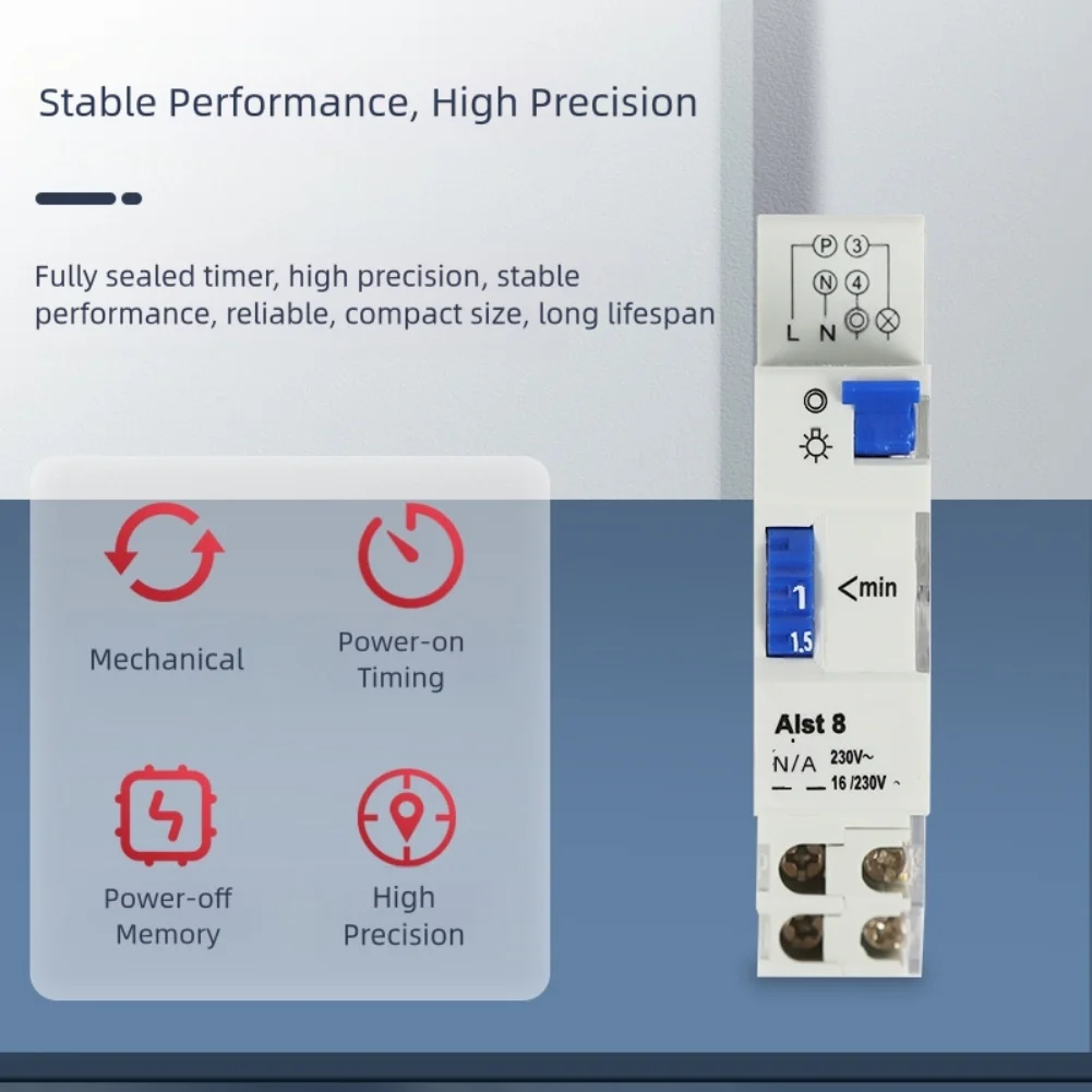 Interruttore timer luce scale per luci porta 230V 16A Relè timer montaggio su guida DIN con ritardo regolabile da 30 secondi a 20 minuti