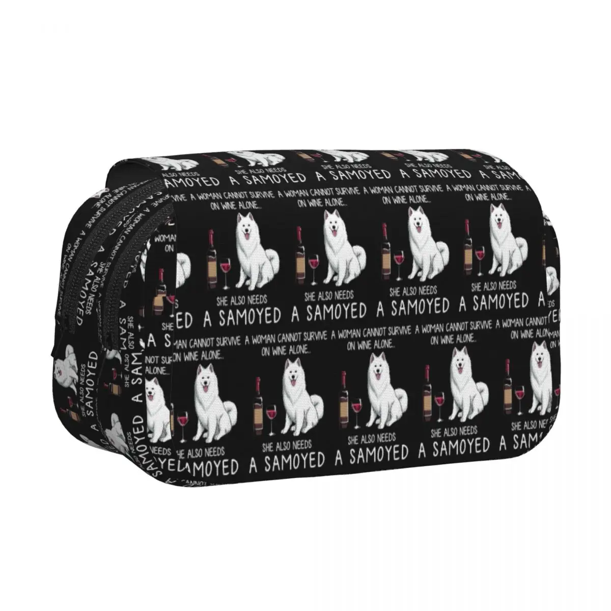 Samoyed And Wine Funny Dog Pencil Cases Pen Holder Hard Shell Leather Large Storage Pen Box Pencil Bag for Studen Gifts