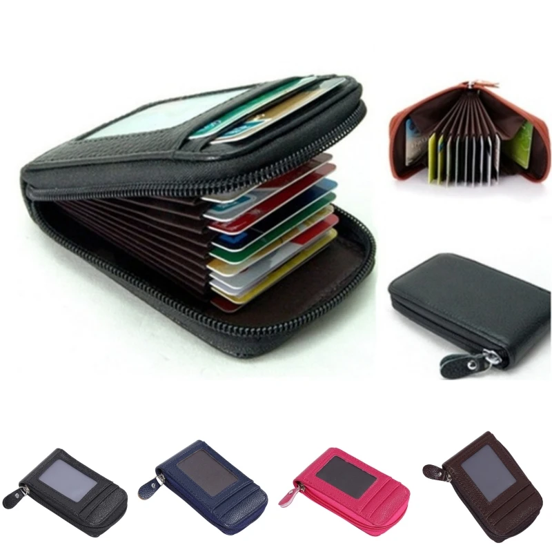 Men's Wallet Genuine PU Leather Credit Card Holder RFID Blocking Zipper Pocket Men bag Multi-card zipper