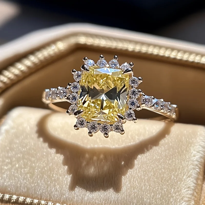 

SGARIT Роскошное кольцо с натуральным кристаллом для женщин, стерлинговое серебро 925 пробы, сияющая огранка, лимонное обручальное кольцо, обручальное ювелирное изделие