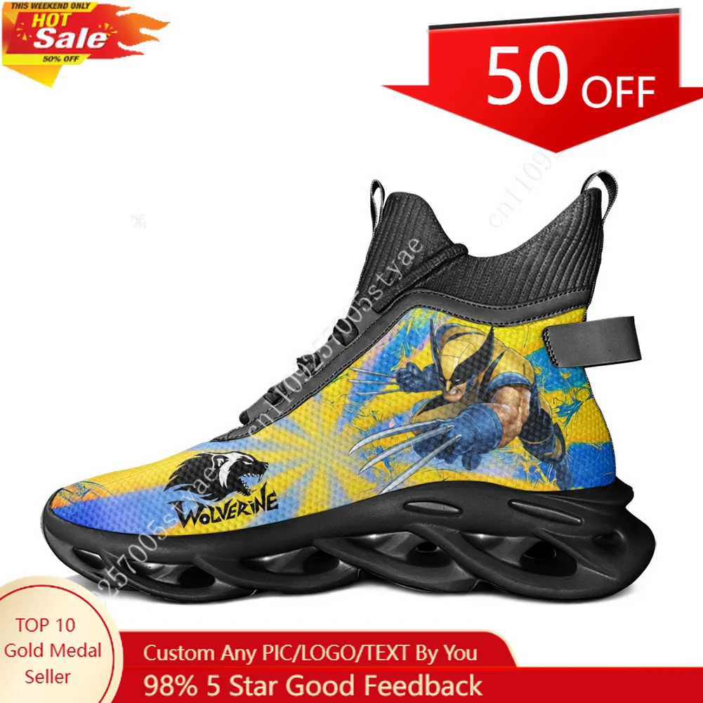 

Кроссовки Marvels Wolverine High Top Flats для мужчин и женщин, спортивная обувь на заказ, повседневные кроссовки для бега
