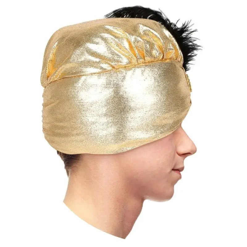 39BD Creative Arab Turbans for Unisex Soft Pre-Tied Turban Headwrap Golden Hat with Sultan Cosplay Halloween