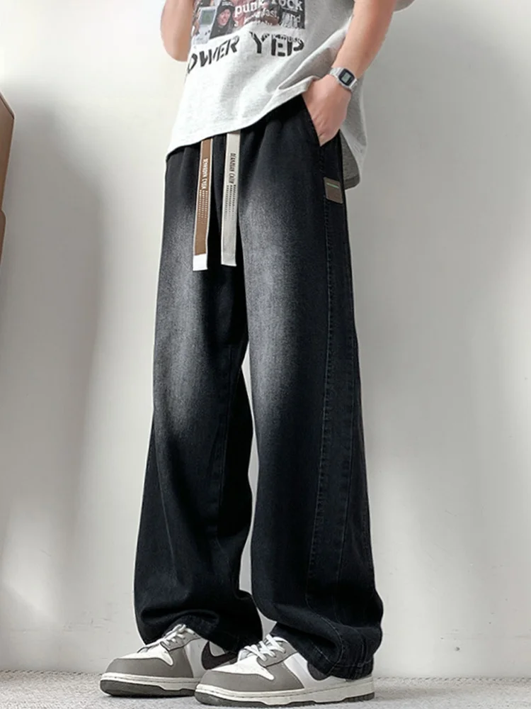 Large Size Men's Casual Straight Leg Jeans Loose Fit Color Block Versatile Comfortable Cotton Polyester Blend Spring Autumn
