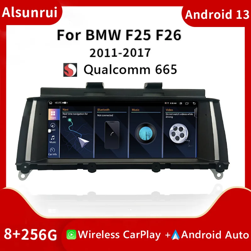 

Snapdragon 665 Wireless Carplay Android 13 Car Radio For BMW X3 F25 for BMW X4 F26 Screen Multimedia Audio Stereo Head unit GPS