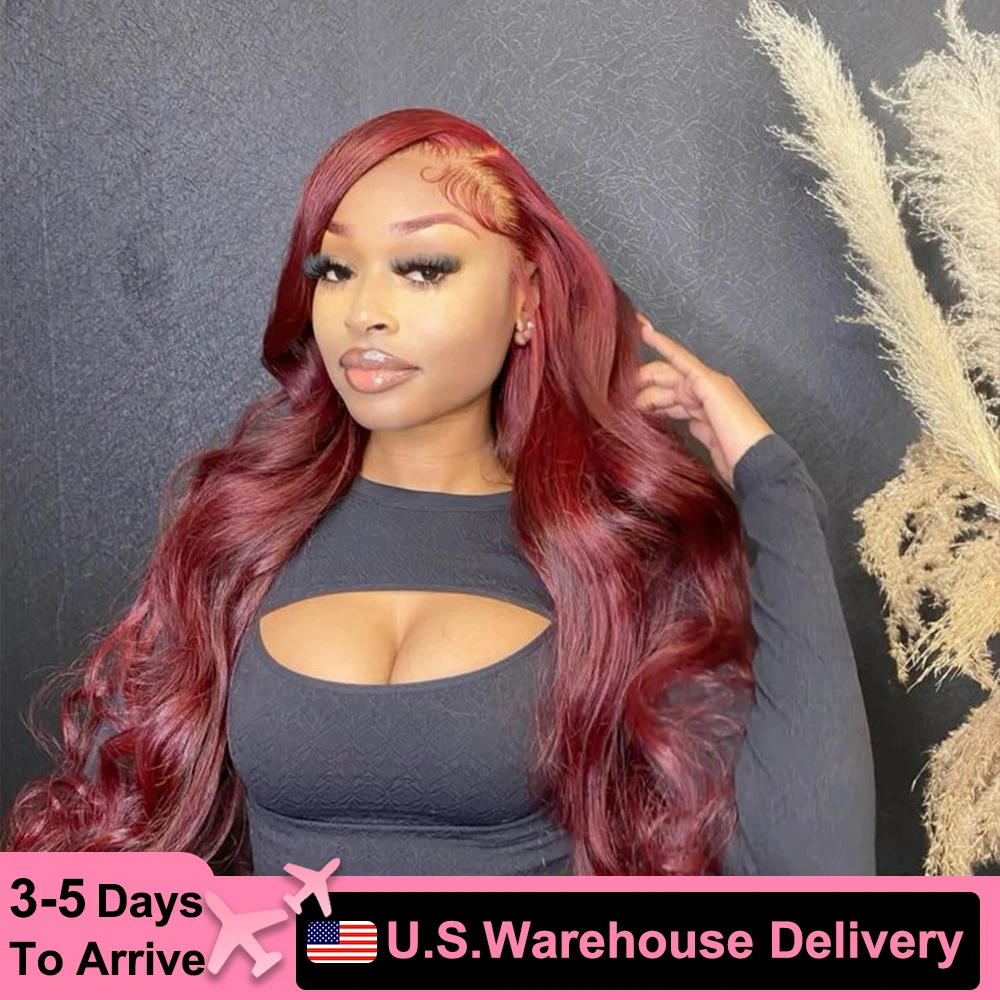 13x6 HD Transparent Body Wave Lace Frontal Human Hair Wig 99J Burgundy 30 40 Inch 13x4 Red Color Lace Front Wig For Black Women