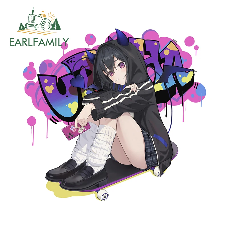 EARLFAMILY 13cm × 12.2cm Lovely Uruha Ichinose Hololive Car Stickers Eye-catching Mirror Decals Sunscreen Car Accessories