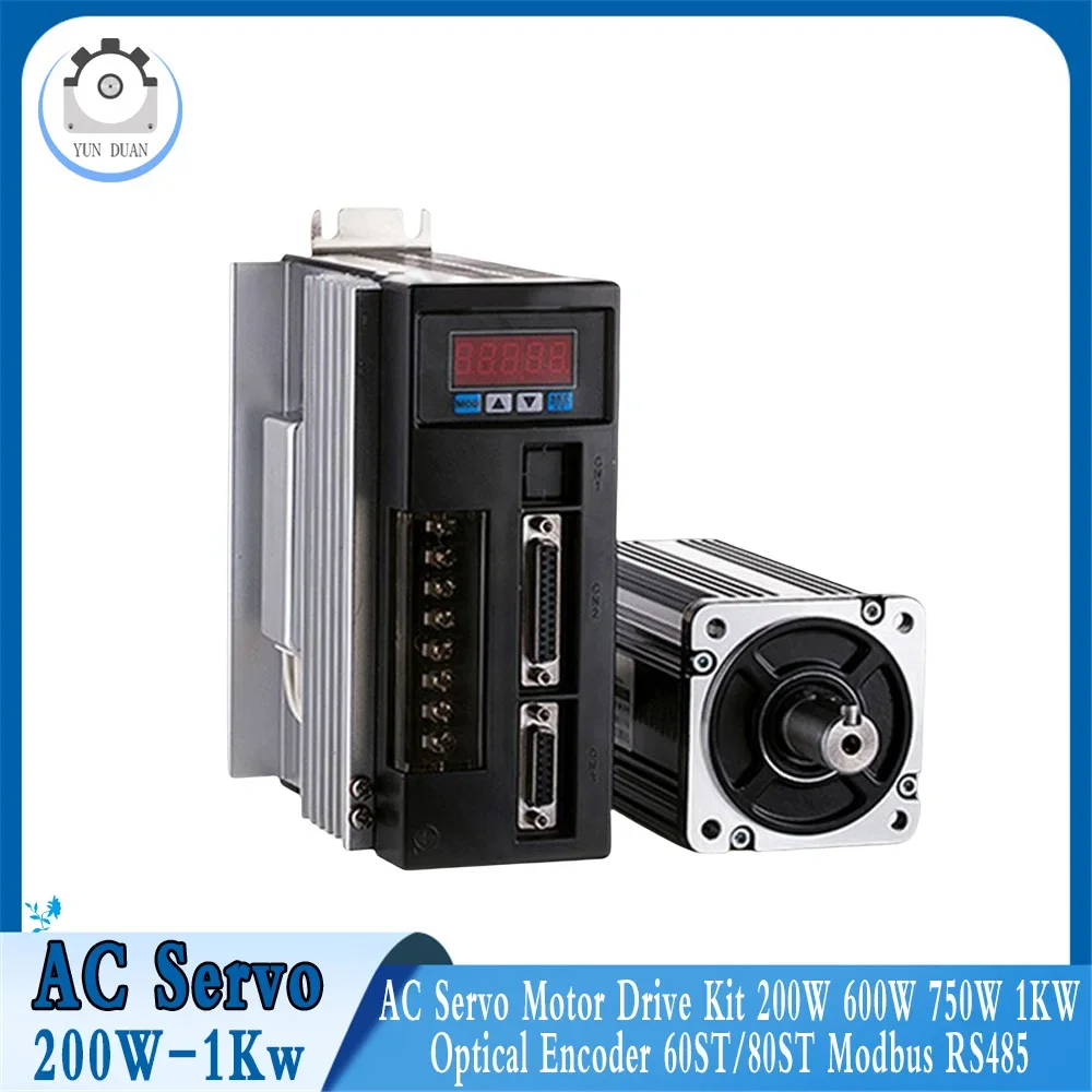 AC Servo Motor Drive Kit 100W-600W Optical Encoder 40ST/60ST Modbus RS485 +3/5/10M Power Cable Encoder Cable AASD-15A Driver