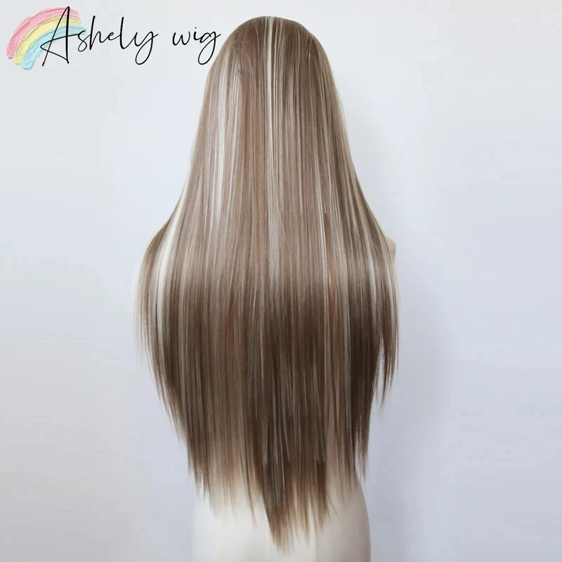 

xiaoxiao Platinum Highlight 13x4 Wigs Synthetic Lace Front Wig Temperature Resistant Soft High Quality Gluel