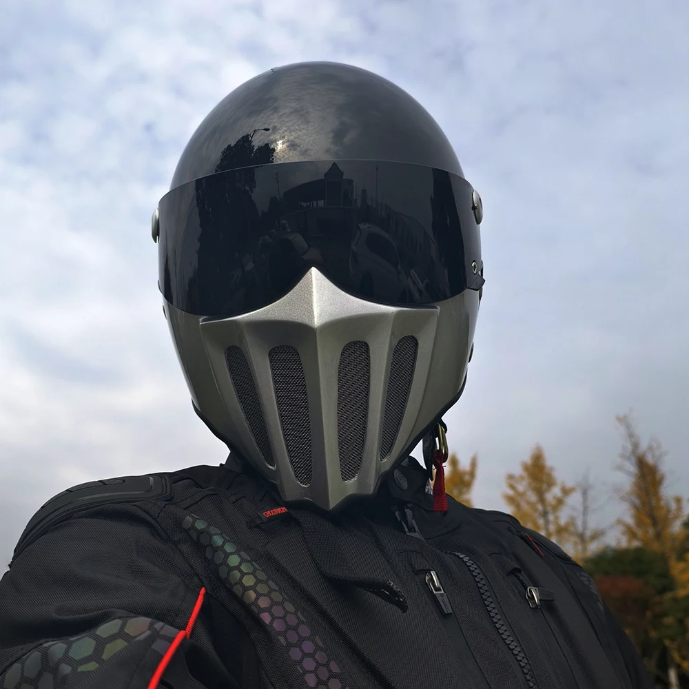 خوذة كاملة الوجه من الألياف الزجاجية عالية القوة على شكل جمجمة شبح، لدراجات نارية هارلي وخوذات واقية للدراجات النارية كروز القديمة. #4