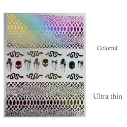 10*8cm Halloween Skull Bone Nail Design Snake Skin Sliders Nail Art Stickers Adhesive Party Gold/Silver Bronzing 3D Laser Decals