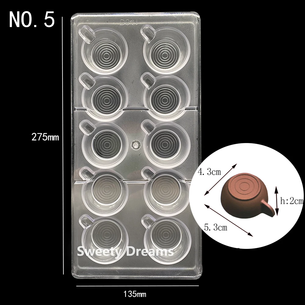 5 style Cupcake Polycarbonate Chocolate Molds For Coffee Cup Baking Pastry Cake Mold Bonbon Confectionery Tools