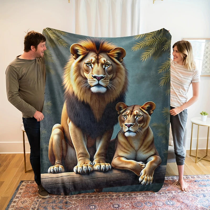 Lion And Lioness Wildlife Art Print Throw Blanket,warm,bed,home lounge,reading corner,ideal for quiet leisure,birthday gifts