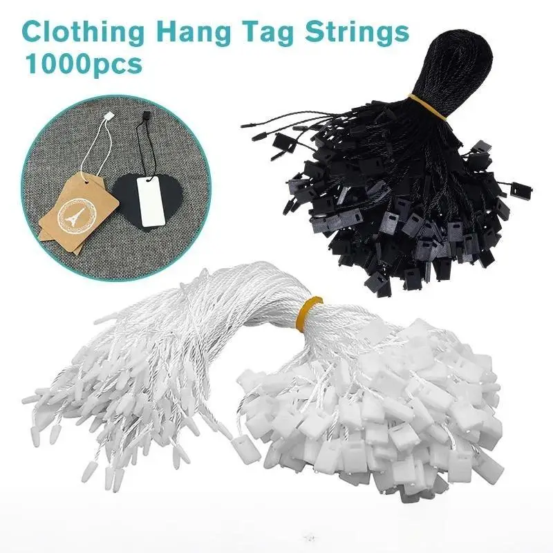 1000Pcs Garment Tag Strings Plastic Square Lock Hang Tag Fastener Durable Polyester Rope For Clothing Shoe Bag Label