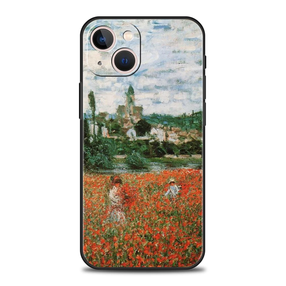 Claude Monet Impressionist Arts Luxury Phone Case For iPhone 11 12 13 14 15 16 Pro Max Mini X XR XS 7 8 Plus SE Cover Black