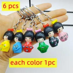 6pcs/Lot Japanese KOKESHI Doll Key chain Metal Key Ring Charms Party Gifts