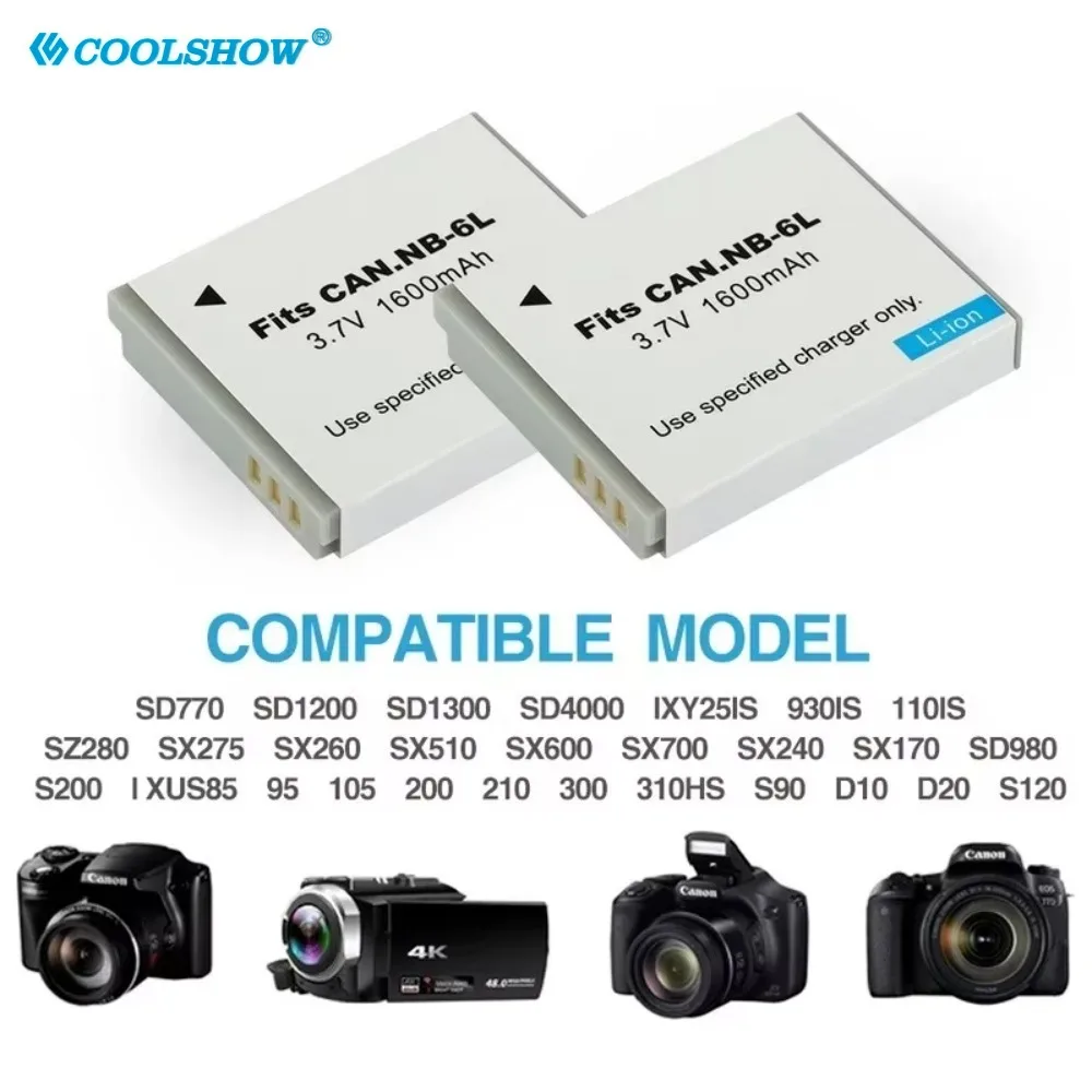 1600mAh バッテリー NB 6L NB-6L キヤノンパワーショット SX520 HS SX530 SX600 SX610 SX700 SX710 IXUS 85 95 200 210 105 バッテリー充電器