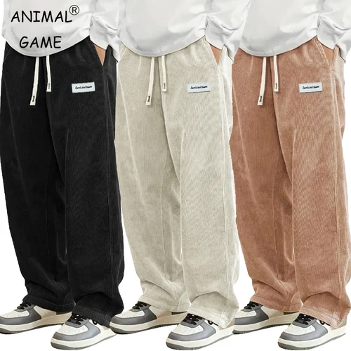 Imagen 1 del producto Nuevos pantalones informales de pana para hombre, pantalones holgados a la moda, pantalones de chándal rectos, cordón de cintura elástica, ropa de calle para exteriores