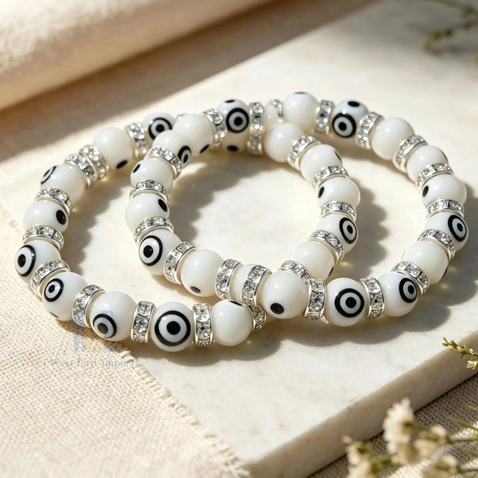 12 Evil Eye Bracelets, Elastic Glass Beads for Jewelry Protection, Lucky Talisman Bracelet Set
