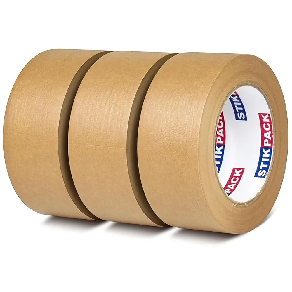 

3 рулона, крафт-бумажная лента, сверхпрочная, 50 мм x 50 м, самоклеящаяся и легко рвется, экологичная и биоразлагаемая, подходит для письма, UNC