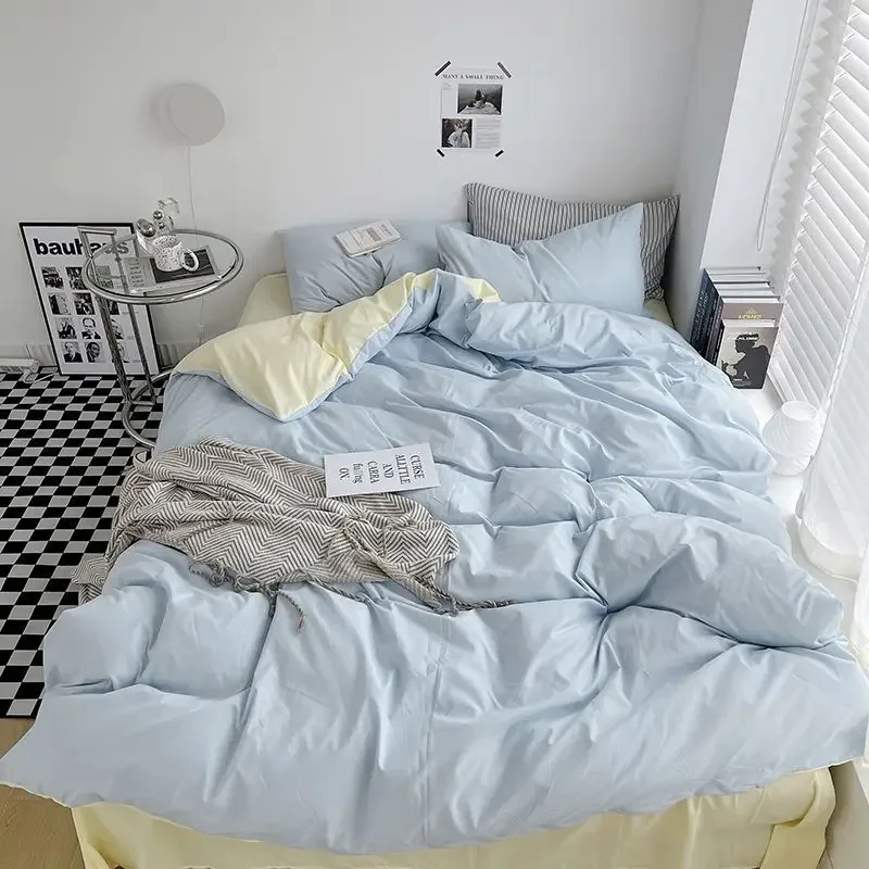 Ins Style Bedding Set Nordic Single Double Flat Sheet Duvet Cover Pillowcase Soft Microfiber Full Queen Size Bed Linen