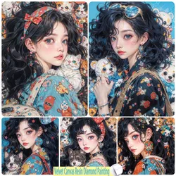 5D DIY Velvet Canvas Resin Diamond Painting Beautiful Girl And Cute Cat Pictures Sqaure Drill Handwork Diamond Mosaic Home Decor