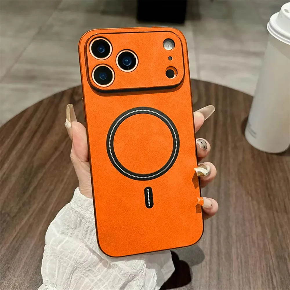Stoßfeste Leder-Handyhüllen mit MagSafe für iPhone 17 16 15 14 Pro Max Plus Air, magnetische kabellose Ladefunktion, matte Stoßfängerhülle