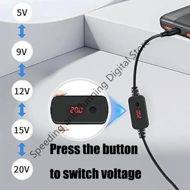 120cm Type C Power Cable with Digital Display, Adjustable 5V-20V 65W Output USB to DC-Tip Micro mini usb for Router Camera